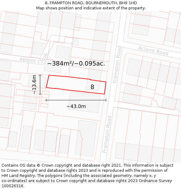 8, FRAMPTON ROAD, BOURNEMOUTH, BH9 1HD: Plot and title map