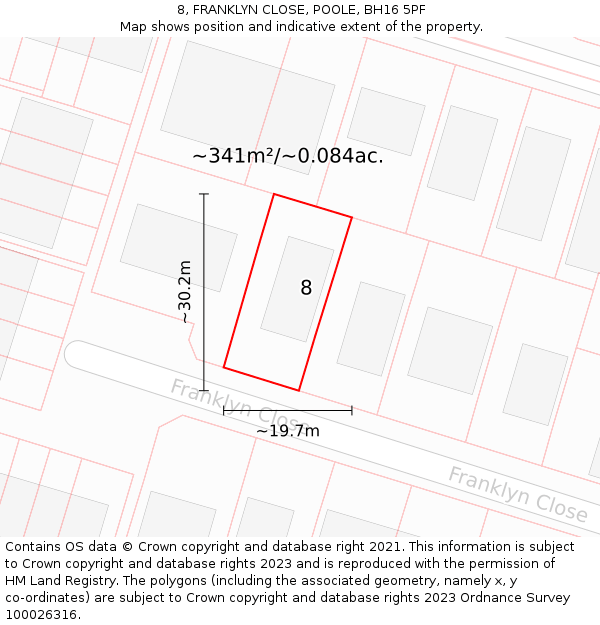 8, FRANKLYN CLOSE, POOLE, BH16 5PF: Plot and title map