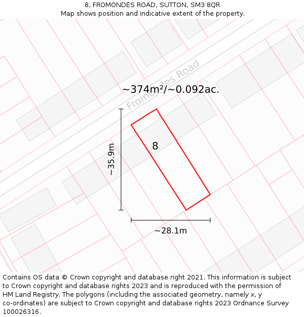 8, FROMONDES ROAD, SUTTON, SM3 8QR: Plot and title map