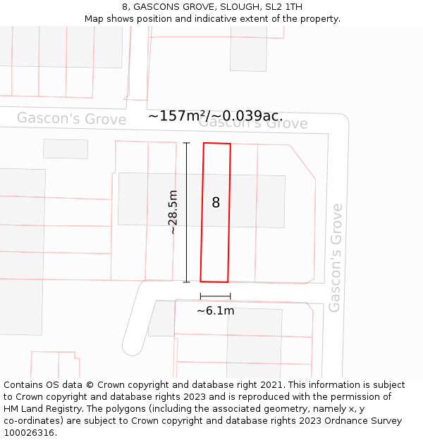 8, GASCONS GROVE, SLOUGH, SL2 1TH: Plot and title map
