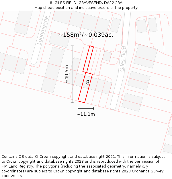 8, GILES FIELD, GRAVESEND, DA12 2RA: Plot and title map