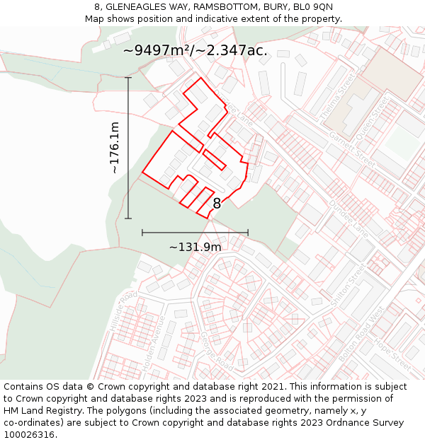 8, GLENEAGLES WAY, RAMSBOTTOM, BURY, BL0 9QN: Plot and title map