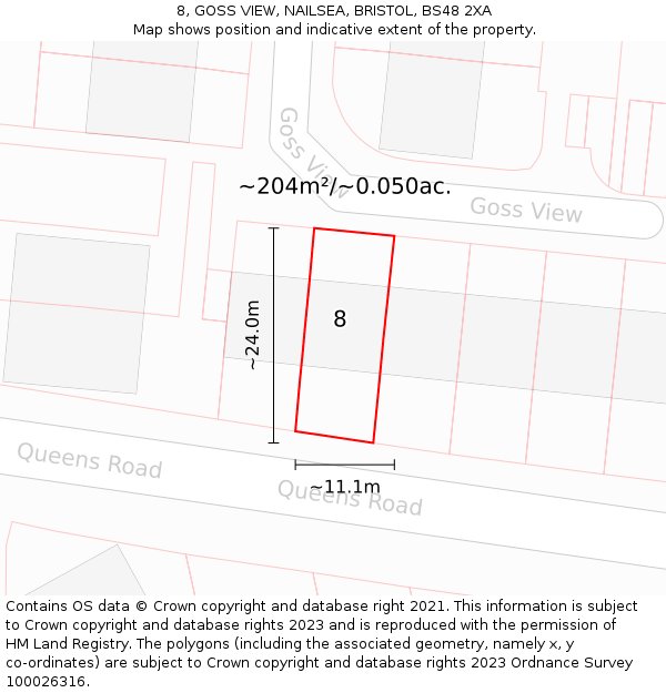 8, GOSS VIEW, NAILSEA, BRISTOL, BS48 2XA: Plot and title map