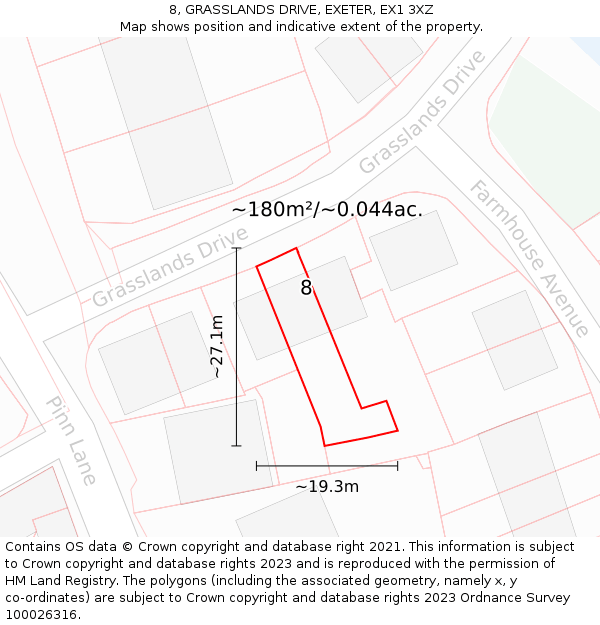 8, GRASSLANDS DRIVE, EXETER, EX1 3XZ: Plot and title map