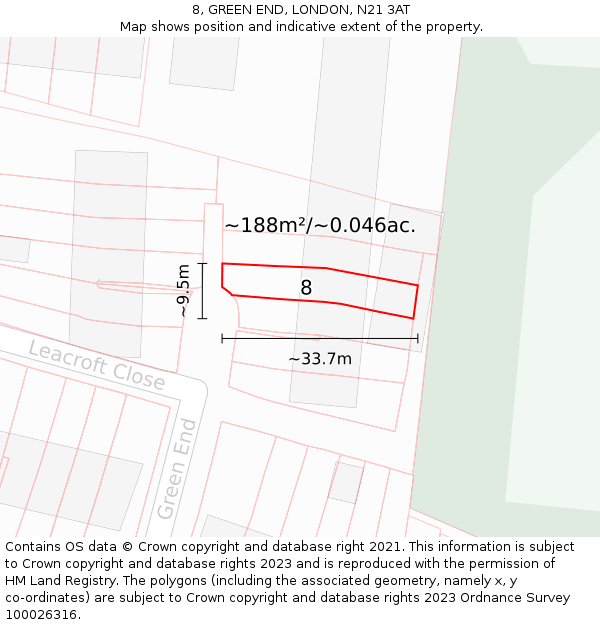 8, GREEN END, LONDON, N21 3AT: Plot and title map