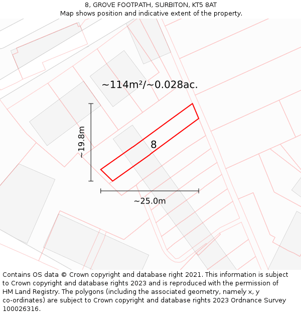 8, GROVE FOOTPATH, SURBITON, KT5 8AT: Plot and title map