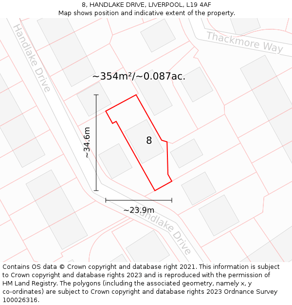 8, HANDLAKE DRIVE, LIVERPOOL, L19 4AF: Plot and title map