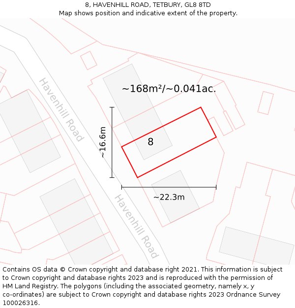 8, HAVENHILL ROAD, TETBURY, GL8 8TD: Plot and title map