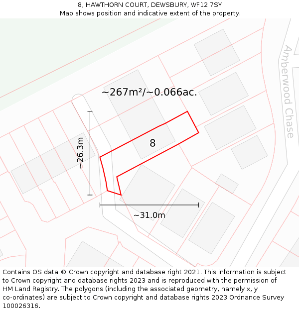 8, HAWTHORN COURT, DEWSBURY, WF12 7SY: Plot and title map