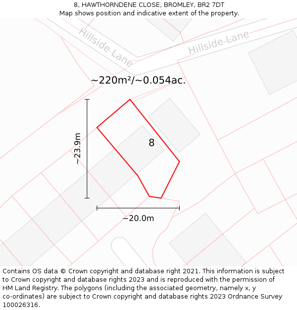 8, HAWTHORNDENE CLOSE, BROMLEY, BR2 7DT: Plot and title map
