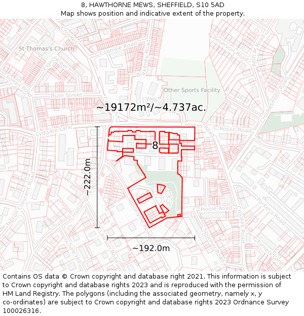 8, HAWTHORNE MEWS, SHEFFIELD, S10 5AD: Plot and title map