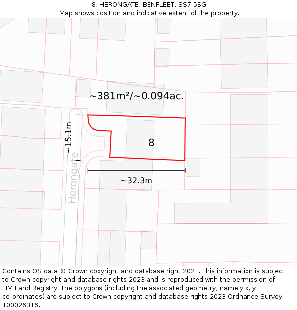 8, HERONGATE, BENFLEET, SS7 5SG: Plot and title map