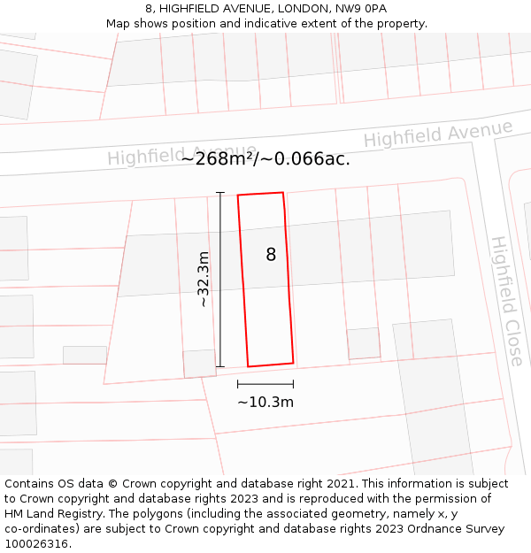 8, HIGHFIELD AVENUE, LONDON, NW9 0PA: Plot and title map