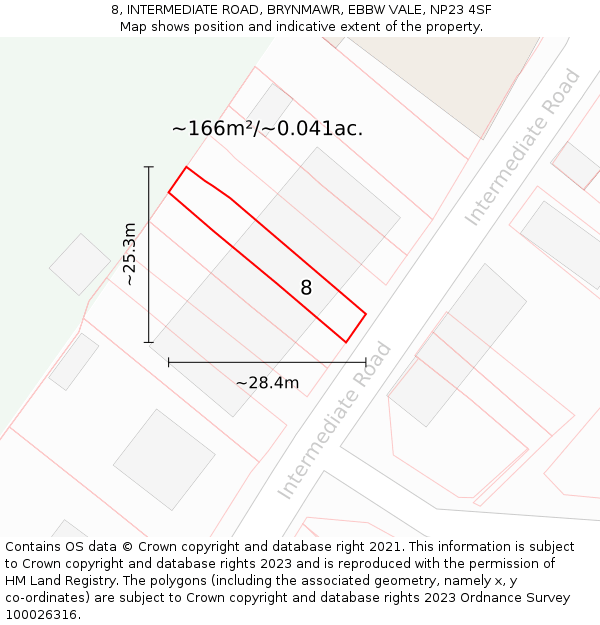 8, INTERMEDIATE ROAD, BRYNMAWR, EBBW VALE, NP23 4SF: Plot and title map