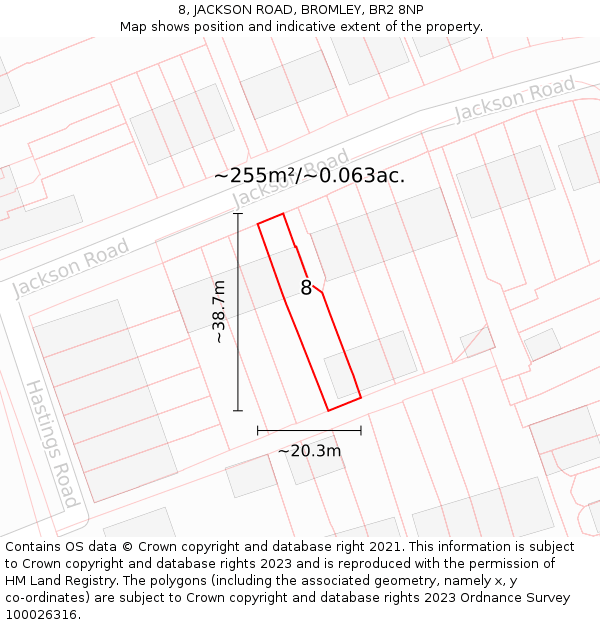 8, JACKSON ROAD, BROMLEY, BR2 8NP: Plot and title map