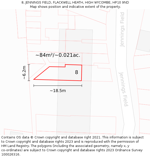 8, JENNINGS FIELD, FLACKWELL HEATH, HIGH WYCOMBE, HP10 9ND: Plot and title map