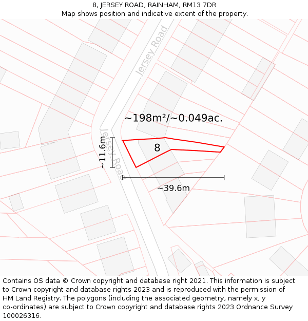 8, JERSEY ROAD, RAINHAM, RM13 7DR: Plot and title map