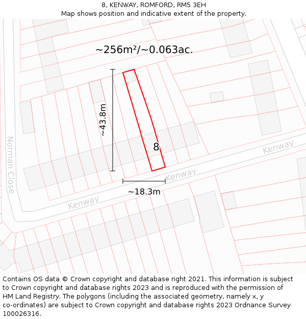 8, KENWAY, ROMFORD, RM5 3EH: Plot and title map
