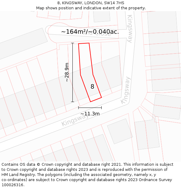 8, KINGSWAY, LONDON, SW14 7HS: Plot and title map