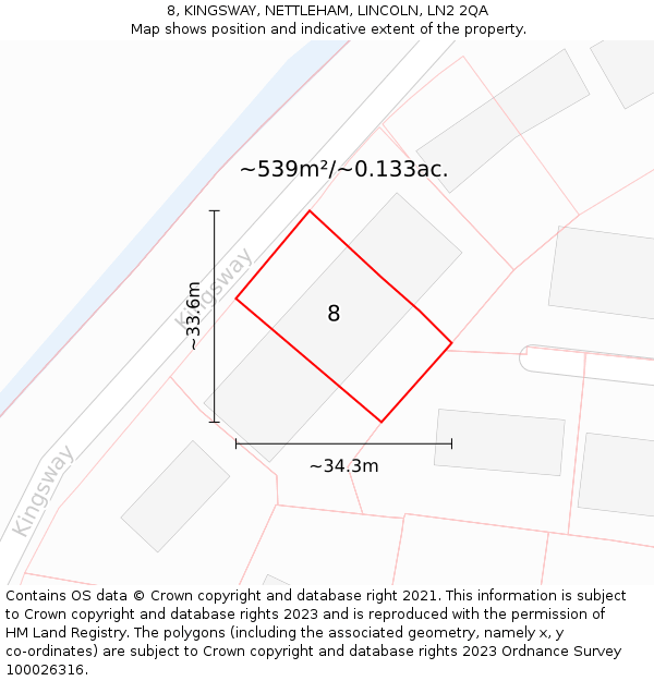 8, KINGSWAY, NETTLEHAM, LINCOLN, LN2 2QA: Plot and title map