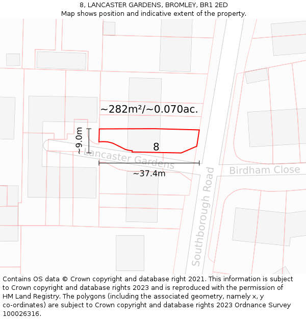 8, LANCASTER GARDENS, BROMLEY, BR1 2ED: Plot and title map