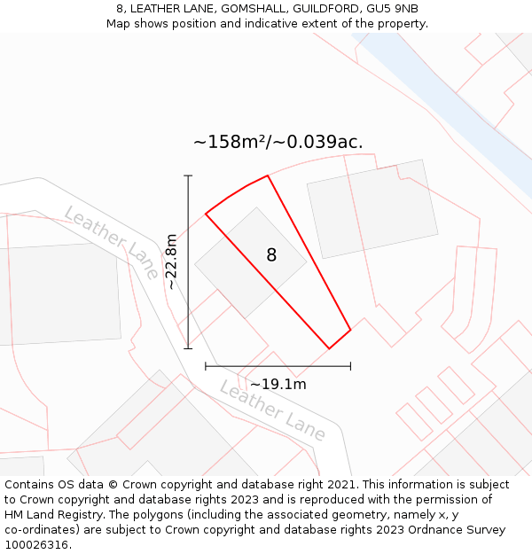 8, LEATHER LANE, GOMSHALL, GUILDFORD, GU5 9NB: Plot and title map