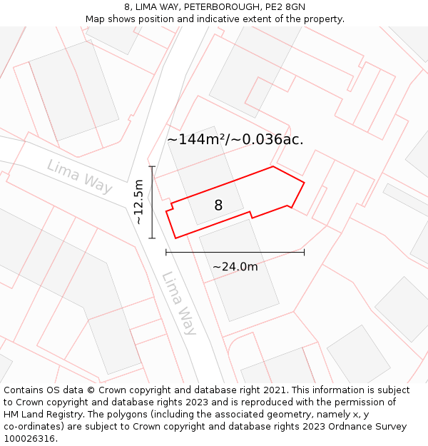 8, LIMA WAY, PETERBOROUGH, PE2 8GN: Plot and title map