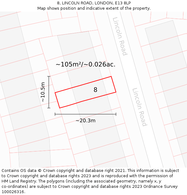 8, LINCOLN ROAD, LONDON, E13 8LP: Plot and title map