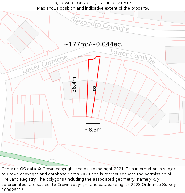 8, LOWER CORNICHE, HYTHE, CT21 5TP: Plot and title map
