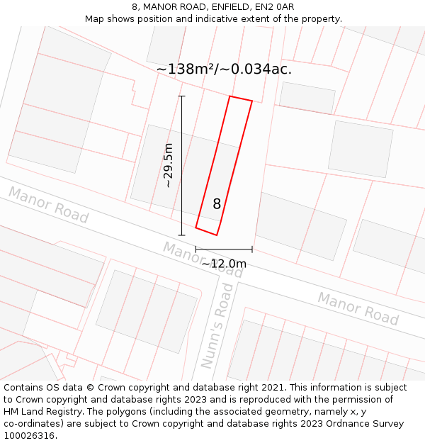 8, MANOR ROAD, ENFIELD, EN2 0AR: Plot and title map