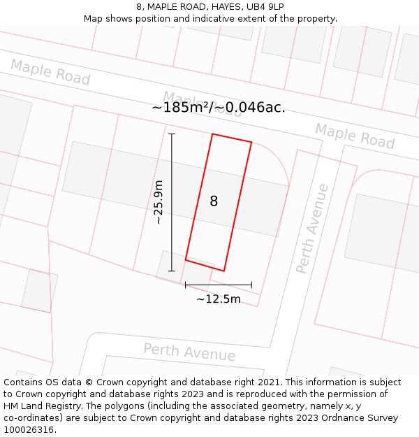 8, MAPLE ROAD, HAYES, UB4 9LP: Plot and title map
