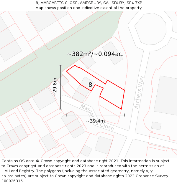 8, MARGARETS CLOSE, AMESBURY, SALISBURY, SP4 7XP: Plot and title map