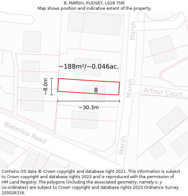 8, MARSH, PUDSEY, LS28 7NR: Plot and title map