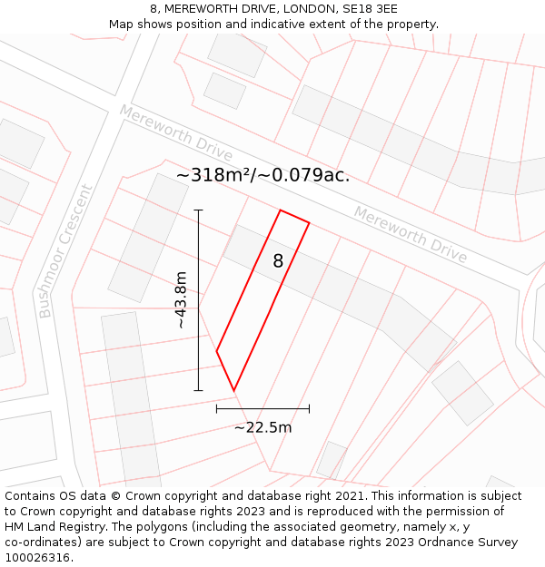 8, MEREWORTH DRIVE, LONDON, SE18 3EE: Plot and title map