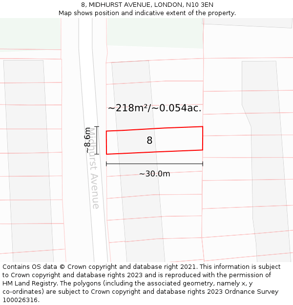 8, MIDHURST AVENUE, LONDON, N10 3EN: Plot and title map