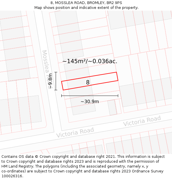 8, MOSSLEA ROAD, BROMLEY, BR2 9PS: Plot and title map