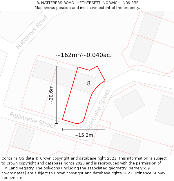 8, NATTERERS ROAD, HETHERSETT, NORWICH, NR9 3BF: Plot and title map