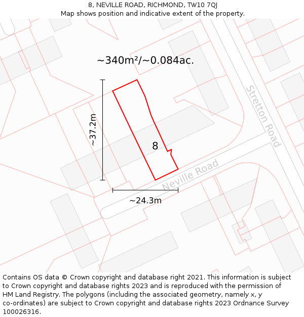 8, NEVILLE ROAD, RICHMOND, TW10 7QJ: Plot and title map