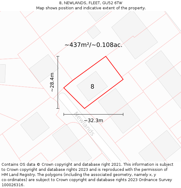 8, NEWLANDS, FLEET, GU52 6TW: Plot and title map