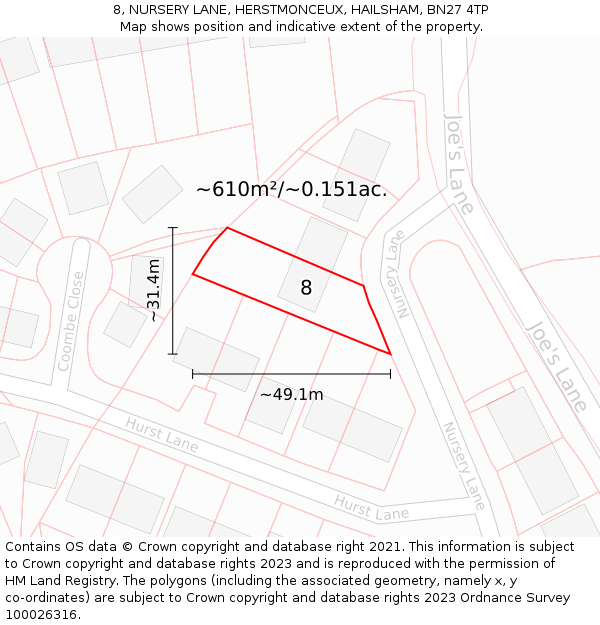 8, NURSERY LANE, HERSTMONCEUX, HAILSHAM, BN27 4TP: Plot and title map