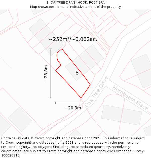 8, OAKTREE DRIVE, HOOK, RG27 9RN: Plot and title map