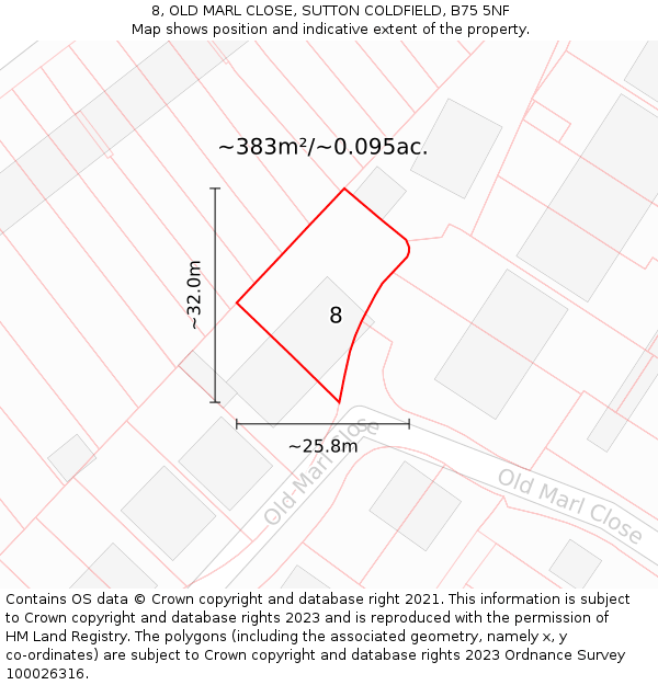 8, OLD MARL CLOSE, SUTTON COLDFIELD, B75 5NF: Plot and title map