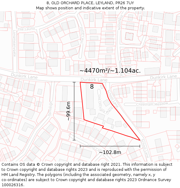 8, OLD ORCHARD PLACE, LEYLAND, PR26 7UY: Plot and title map
