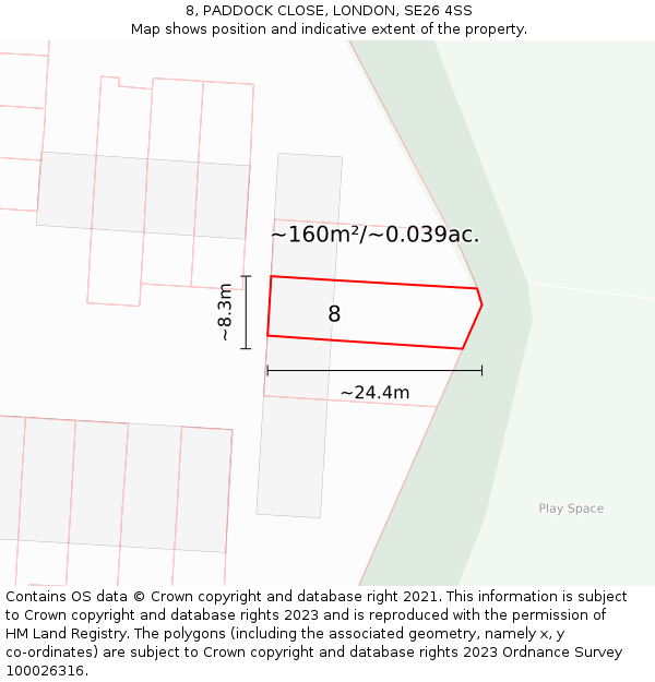 8, PADDOCK CLOSE, LONDON, SE26 4SS: Plot and title map