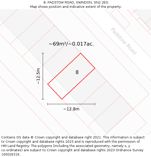 8, PADSTOW ROAD, SWINDON, SN2 2EG: Plot and title map
