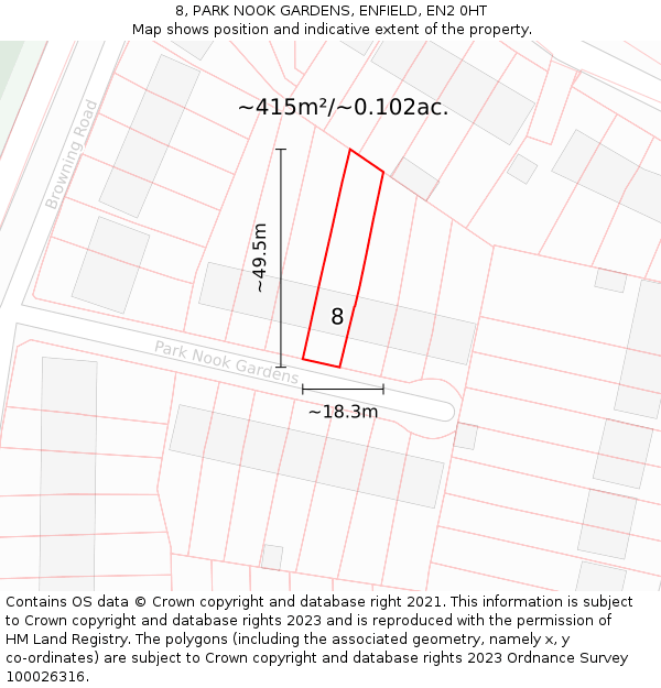 8, PARK NOOK GARDENS, ENFIELD, EN2 0HT: Plot and title map
