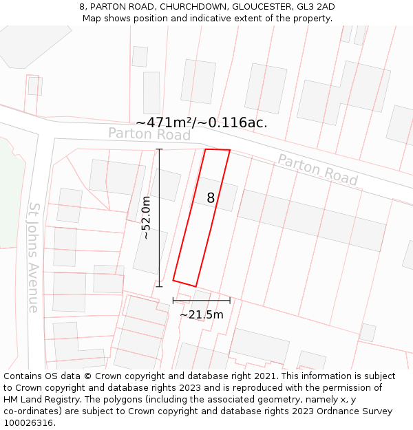 8, PARTON ROAD, CHURCHDOWN, GLOUCESTER, GL3 2AD: Plot and title map