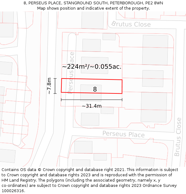 8, PERSEUS PLACE, STANGROUND SOUTH, PETERBOROUGH, PE2 8WN: Plot and title map