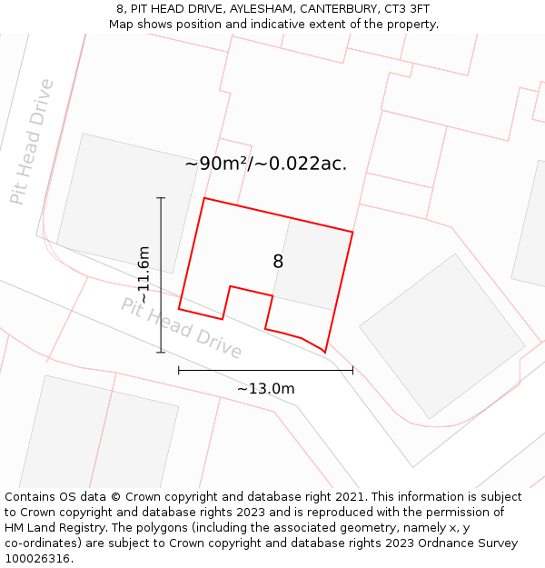 8, PIT HEAD DRIVE, AYLESHAM, CANTERBURY, CT3 3FT: Plot and title map