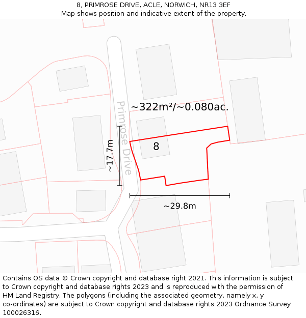 8, PRIMROSE DRIVE, ACLE, NORWICH, NR13 3EF: Plot and title map
